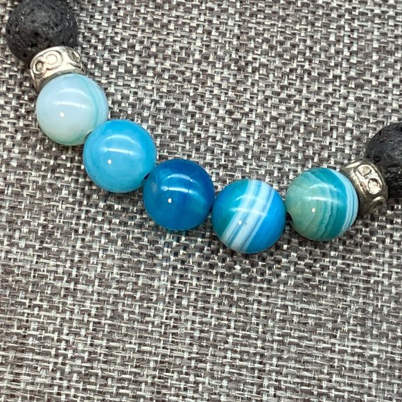 Lava Stone Energy Bracelet Grey Blue Ombre Bead Silver Infinity Stretch BoHo - Picture 5 of 5